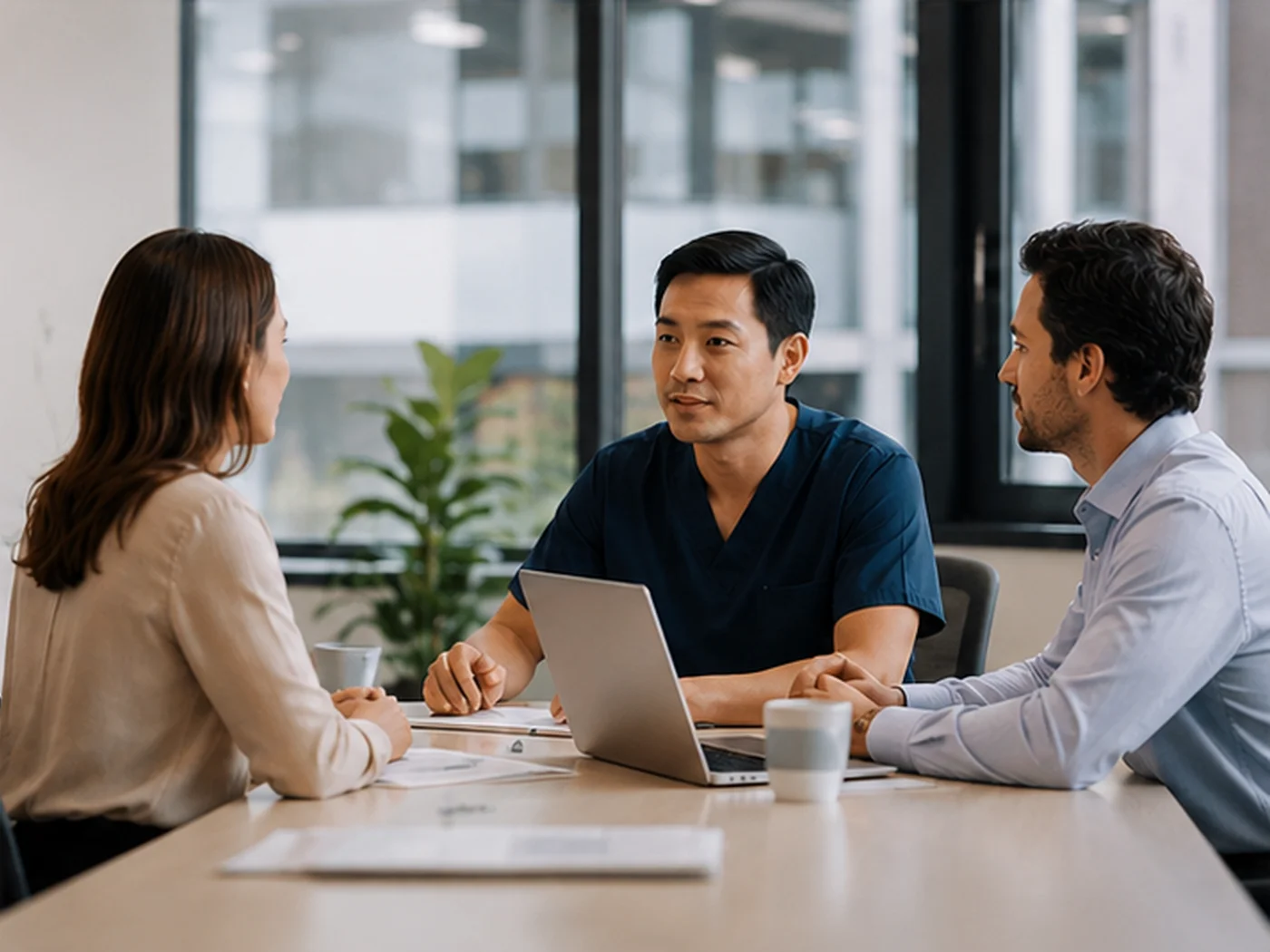 A practice leadership team reviewing findings together at a conference table